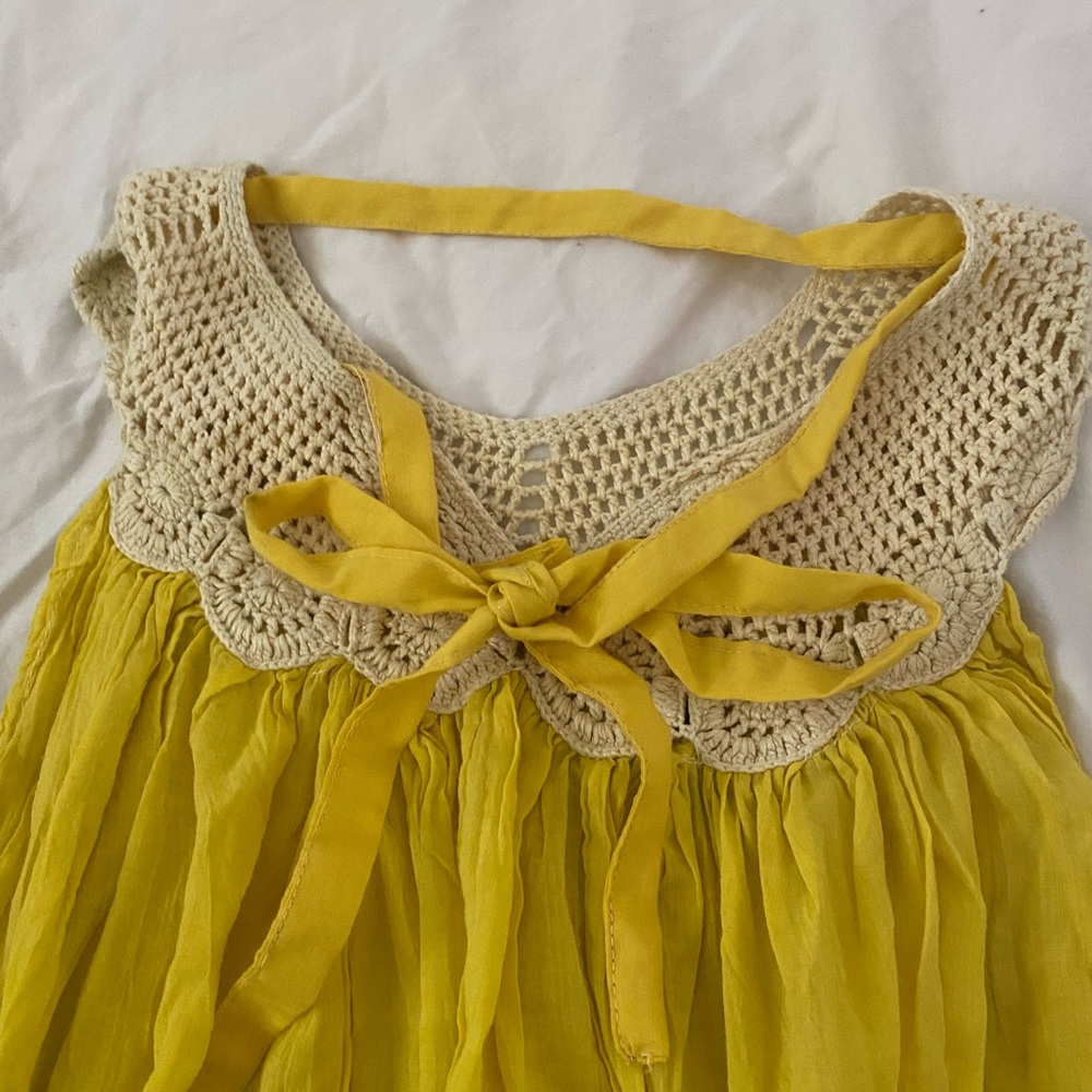 Vintage mustard Maxi SlipDress with Crochet Detail